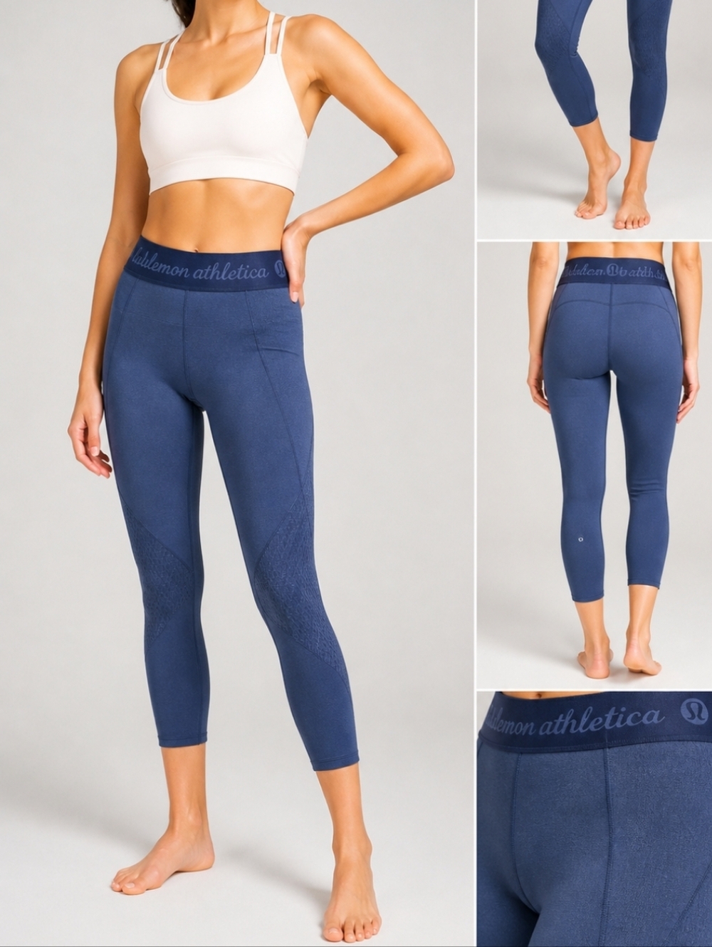 Lululemon Black Athletic Compression Capri Leggings Logo Elastic Waistband